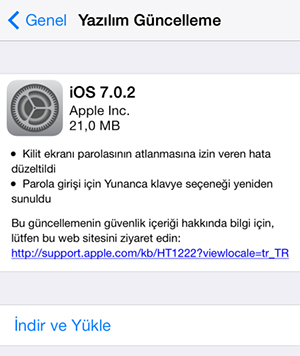 iPhone ve iPad için iOS 7.0.2 Güncellemesi Yayınlandı